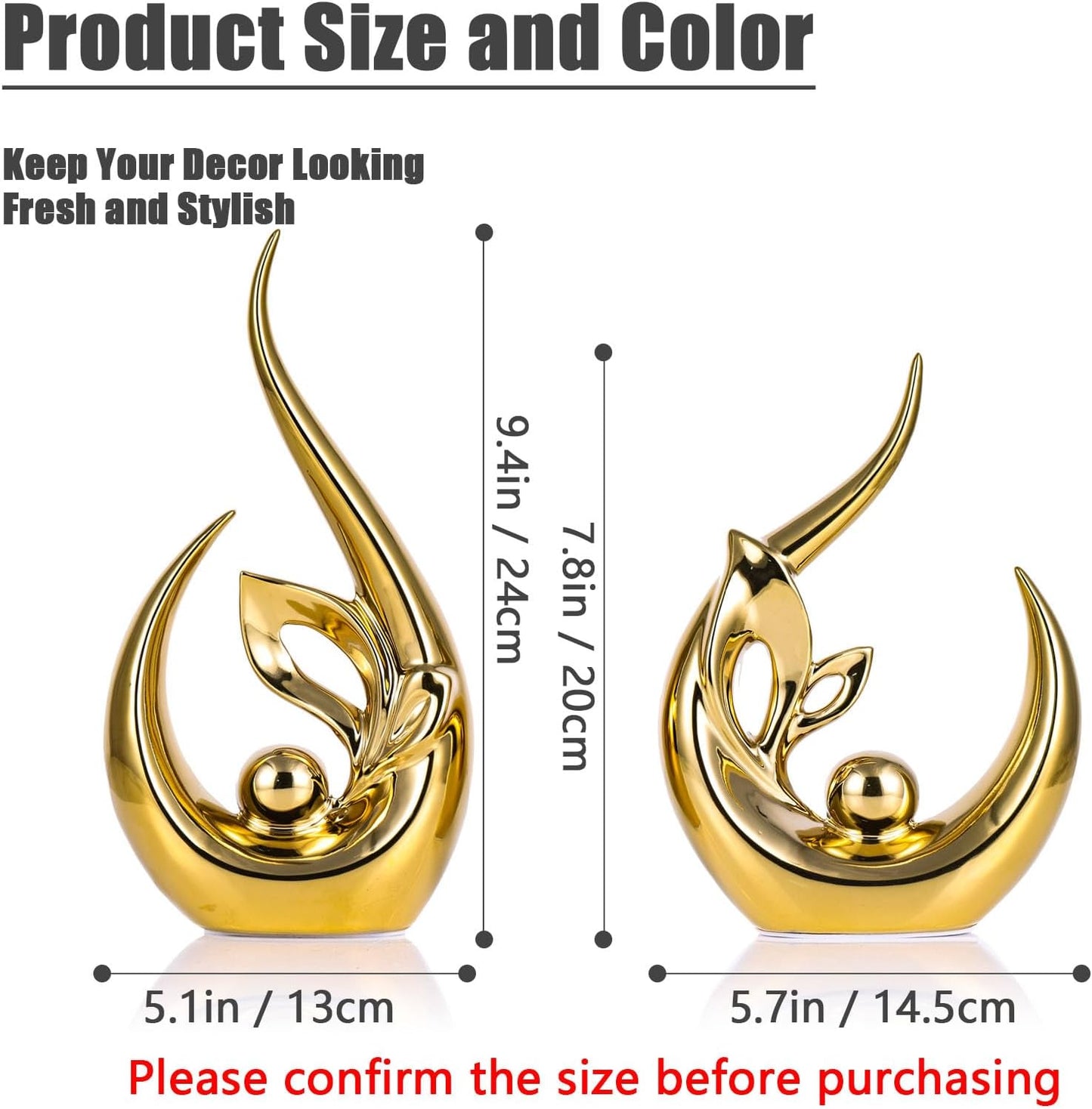Glossy Gold Ceramic Statues for Home Décor Accents,Abstract Art Mid Century Modern Decor