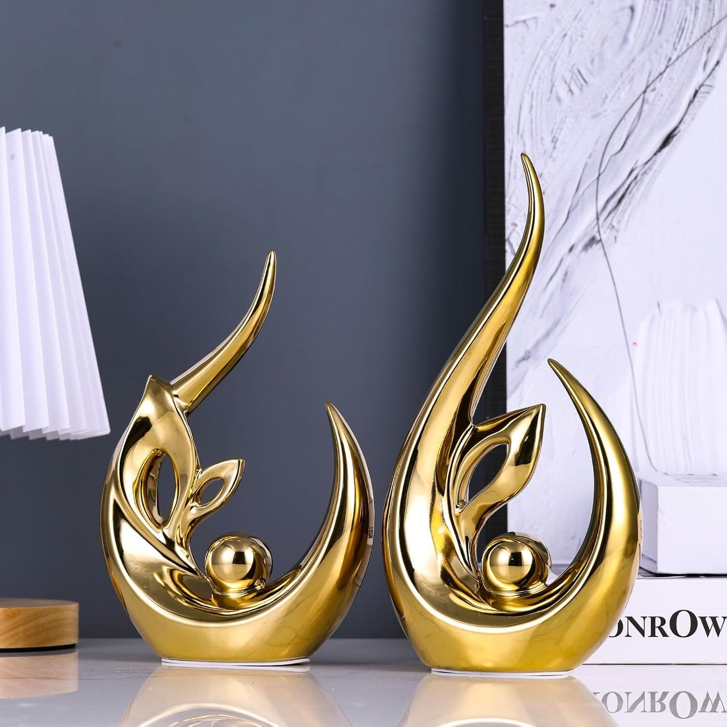 Glossy Gold Ceramic Statues for Home Décor Accents,Abstract Art Mid Century Modern Decor