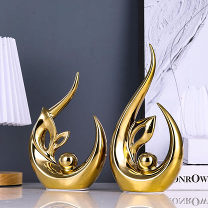 Glossy Gold Ceramic Statues for Home Décor Accents,Abstract Art Mid Century Modern Decor