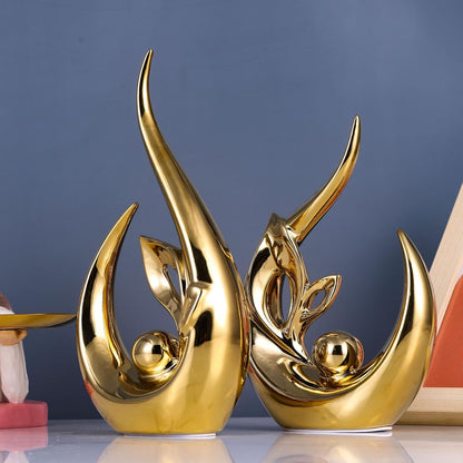 Glossy Gold Ceramic Statues for Home Décor Accents,Abstract Art Mid Century Modern Decor