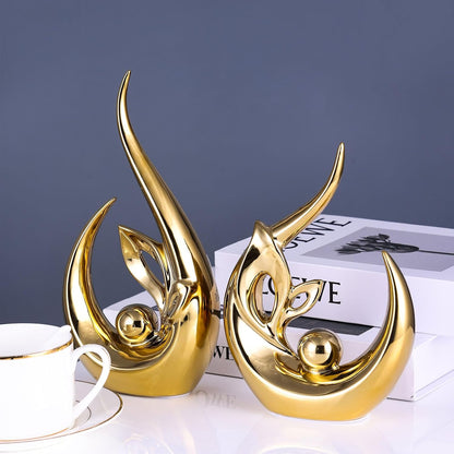 Glossy Gold Ceramic Statues for Home Décor Accents,Abstract Art Mid Century Modern Decor