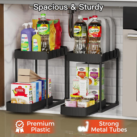 2 Pack Multi-Purpose Pull-Out Storage Organizers, Under Sink Organizers and Storage for Bathroom & Kitchen