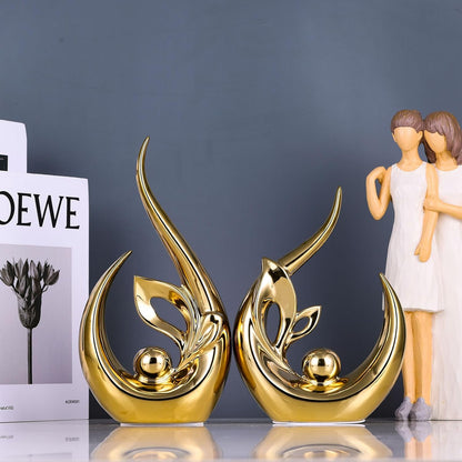 Glossy Gold Ceramic Statues for Home Décor Accents,Abstract Art Mid Century Modern Decor