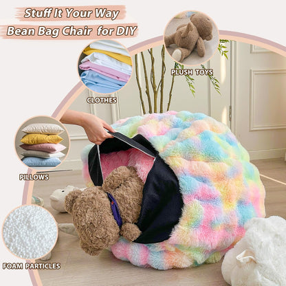 Kids Fluffy Faux Rabbit Fur Bean Bag Chair Cover