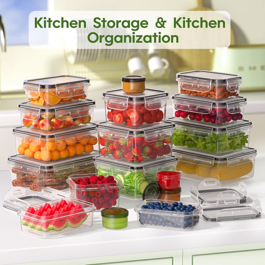 36-Piece Food Storage Containers with Lids(18 Containers & 18 Lids), Plastic Food Containers for Pantry & Kitchen Storage and Organization