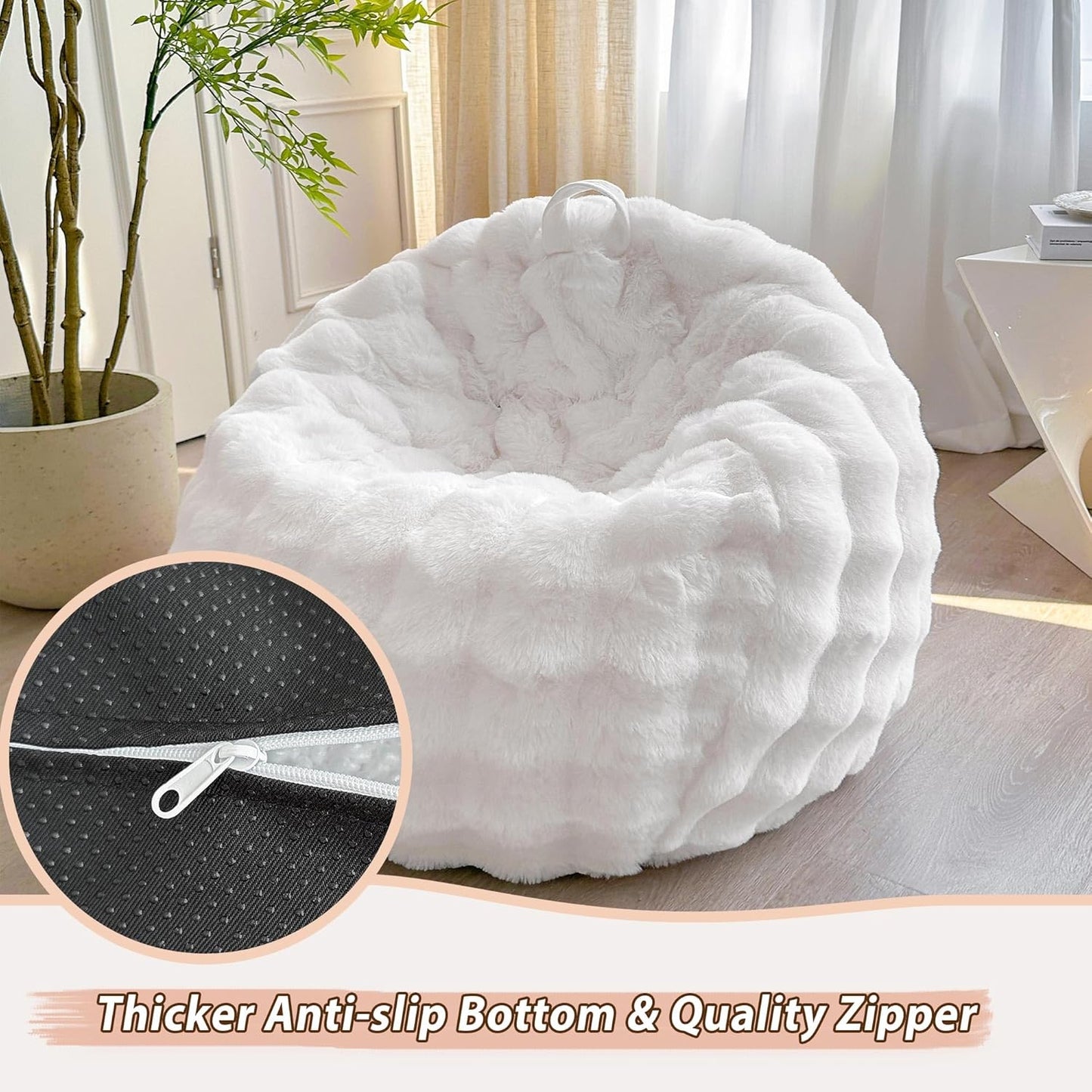 Kids Fluffy Faux Rabbit Fur Bean Bag Chair Cover