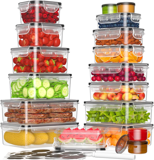 36-Piece Food Storage Containers with Lids(18 Containers & 18 Lids), Plastic Food Containers for Pantry & Kitchen Storage and Organization