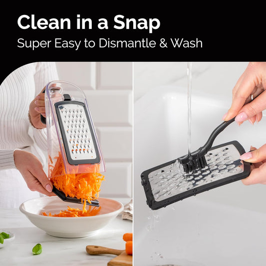 Cheese Grater with Garlic Crusher- Box Grater Vegetable Shredder with 3 Stainless Steel Blades - Graters for Kitchen- Cheese Graters